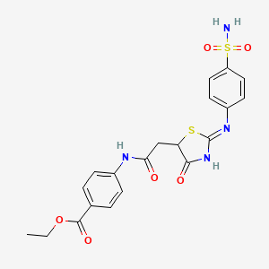 molecular formula C20H20N4O6S2 B2708774 Ethyl 4-(2-(4-oxo-2-((4-sulfamoylphenyl)amino)-4,5-dihydrothiazol-5-yl)acetamido)benzoate CAS No. 622353-21-3