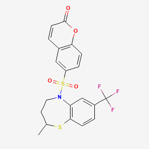 molecular formula C20H16F3NO4S2 B2708791 6-{[2-methyl-7-(trifluoromethyl)-2,3,4,5-tetrahydro-1,5-benzothiazepin-5-yl]sulfonyl}-2H-chromen-2-one CAS No. 1147644-57-2
