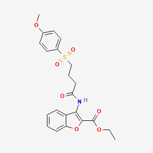 molecular formula C22H23NO7S B2708794 乙酸3-(4-((4-甲氧基苯基)磺酰)丁酰氨基)苯并呋喃-2-甲酸酯 CAS No. 922962-60-5