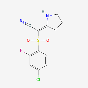 molecular formula C12H10ClFN2O2S B2708816 (2E)-[(4-chloro-2-fluorophenyl)sulfonyl](pyrrolidin-2-ylidene)acetonitrile CAS No. 1454881-57-2