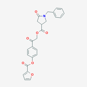 molecular formula C25H21NO7 B270883 2-[4-(2-Furoyloxy)phenyl]-2-oxoethyl 1-benzyl-5-oxo-3-pyrrolidinecarboxylate 
