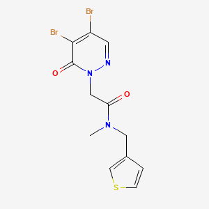 molecular formula C12H11Br2N3O2S B2708830 2-(4,5-二溴-6-氧代嘧啶-1(6H)-基)-N-甲基-N-(噻吩-3-基甲基)乙酰胺 CAS No. 1089995-96-9