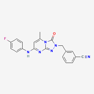 molecular formula C20H15FN6O B2708843 3-{[7-(4-fluoroanilino)-5-methyl-3-oxo[1,2,4]triazolo[4,3-a]pyrimidin-2(3H)-yl]methyl}benzonitrile CAS No. 1251574-57-8