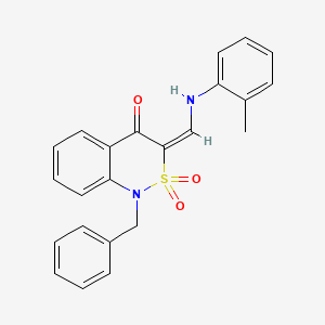 molecular formula C23H20N2O3S B2708847 (E)-1-benzyl-3-((o-tolylamino)methylene)-1H-benzo[c][1,2]thiazin-4(3H)-one 2,2-dioxide CAS No. 893313-20-7