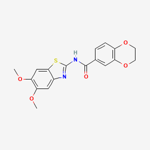 molecular formula C18H16N2O5S B2708851 N-(5,6-二甲氧基-1,3-苯并噻唑-2-基)-2,3-二氢-1,4-苯并二氧杂环己烷-6-羧酰胺 CAS No. 895439-68-6