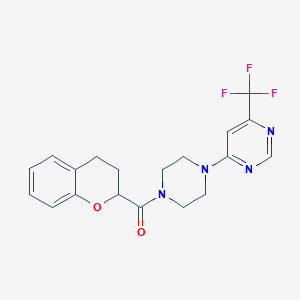molecular formula C19H19F3N4O2 B2708856 4-[4-(3,4-dihydro-2H-1-benzopyran-2-carbonyl)piperazin-1-yl]-6-(trifluoromethyl)pyrimidine CAS No. 2097857-16-2