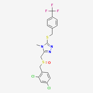 molecular formula C19H16Cl2F3N3OS2 B2708860 3-{[(2,4-dichlorobenzyl)sulfinyl]methyl}-4-methyl-5-{[4-(trifluoromethyl)benzyl]sulfanyl}-4H-1,2,4-triazole CAS No. 344272-31-7