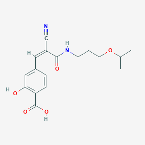 molecular formula C17H20N2O5 B2708900 4-[(Z)-2-Cyano-3-oxo-3-(3-propan-2-yloxypropylamino)prop-1-enyl]-2-hydroxybenzoic acid CAS No. 2249691-52-7