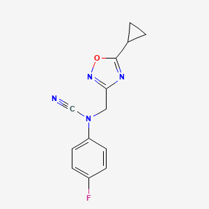 molecular formula C13H11FN4O B2708901 (5-Cyclopropyl-1,2,4-oxadiazol-3-yl)methyl-(4-fluorophenyl)cyanamide CAS No. 1825696-31-8
