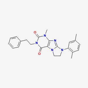 molecular formula C24H25N5O2 B2708903 8-(2,5-Dimethylphenyl)-1-methyl-3-(2-phenylethyl)-1,3,5-trihydroimidazolidino[1,2-h]purine-2,4-dione CAS No. 938789-61-8