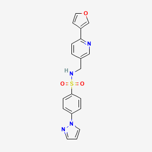 molecular formula C19H16N4O3S B2708907 N-((6-(furan-3-yl)pyridin-3-yl)methyl)-4-(1H-pyrazol-1-yl)benzenesulfonamide CAS No. 2034561-89-0