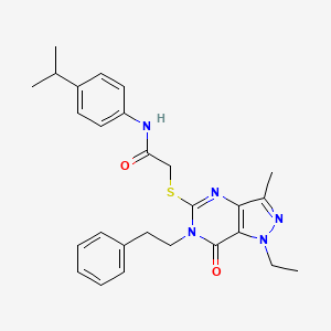 molecular formula C27H31N5O2S B2708908 2-((1-ethyl-3-methyl-7-oxo-6-phenethyl-6,7-dihydro-1H-pyrazolo[4,3-d]pyrimidin-5-yl)thio)-N-(4-isopropylphenyl)acetamide CAS No. 1359445-69-4