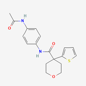 N-(4-acetamidophenyl)-4-thiophen-2-yloxane-4-carboxamide