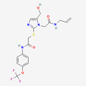 molecular formula C18H19F3N4O4S B2708957 N-allyl-2-(5-(hydroxymethyl)-2-((2-oxo-2-((4-(trifluoromethoxy)phenyl)amino)ethyl)thio)-1H-imidazol-1-yl)acetamide CAS No. 921569-20-2