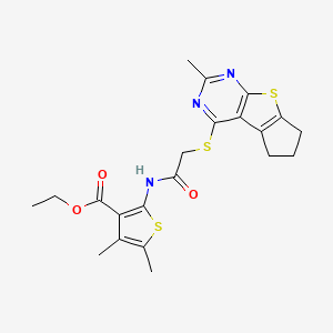 ethyl 4,5-dimethyl-2-(2-((2-methyl-6,7-dihydro-5H-cyclopenta[4,5]thieno[2,3-d]pyrimidin-4-yl)thio)acetamido)thiophene-3-carboxylate