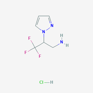 molecular formula C6H9ClF3N3 B2708984 3,3,3-trifluoro-2-(1H-pyrazol-1-yl)propan-1-amine hydrochloride CAS No. 2044796-63-4