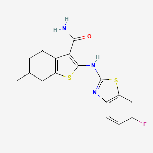 molecular formula C17H16FN3OS2 B2708986 2-[(6-Fluoro-1,3-benzothiazol-2-yl)amino]-6-methyl-4,5,6,7-tetrahydro-1-benzothiophene-3-carboxamide CAS No. 862976-20-3