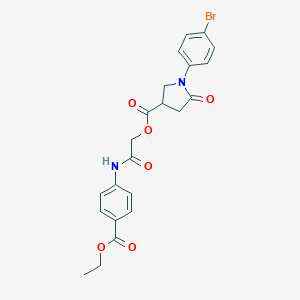 molecular formula C22H21BrN2O6 B270899 2-[4-(Ethoxycarbonyl)anilino]-2-oxoethyl 1-(4-bromophenyl)-5-oxo-3-pyrrolidinecarboxylate 