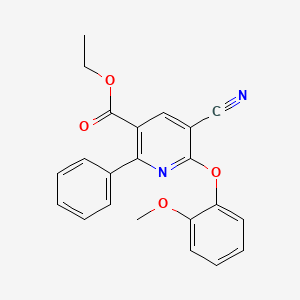 molecular formula C22H18N2O4 B2709016 Ethyl 5-cyano-6-(2-methoxyphenoxy)-2-phenylnicotinate CAS No. 306980-19-8