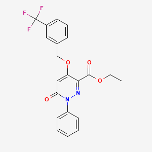 molecular formula C21H17F3N2O4 B2709018 Ethyl 6-oxo-1-phenyl-4-((3-(trifluoromethyl)benzyl)oxy)-1,6-dihydropyridazine-3-carboxylate CAS No. 899733-05-2