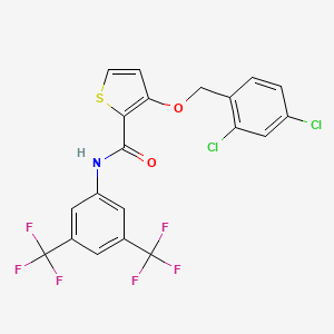 molecular formula C20H11Cl2F6NO2S B2709024 N-[3,5-bis(trifluoromethyl)phenyl]-3-[(2,4-dichlorophenyl)methoxy]thiophene-2-carboxamide CAS No. 339098-11-2