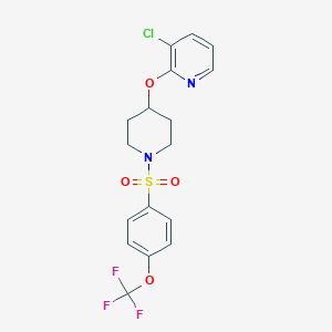 molecular formula C17H16ClF3N2O4S B2709027 3-Chloro-2-((1-((4-(trifluoromethoxy)phenyl)sulfonyl)piperidin-4-yl)oxy)pyridine CAS No. 1448124-49-9