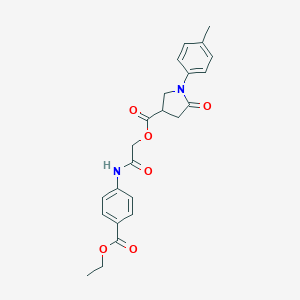molecular formula C23H24N2O6 B270903 2-[4-(Ethoxycarbonyl)anilino]-2-oxoethyl 1-(4-methylphenyl)-5-oxo-3-pyrrolidinecarboxylate 