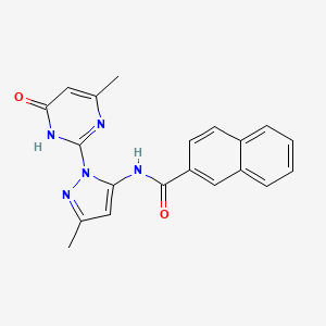 molecular formula C20H17N5O2 B2709056 N-(3-甲基-1-(4-甲基-6-氧代-1,6-二氢嘧啶-2-基)-1H-吡唑-5-基)-2-萘酰胺 CAS No. 1004638-56-5