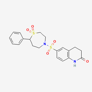 molecular formula C20H22N2O5S2 B2709079 6-((1,1-二氧代-7-苯基-1,4-噻杂丙烷-4-基)磺酰)-3,4-二氢喹啉-2(1H)-酮 CAS No. 2034335-83-4