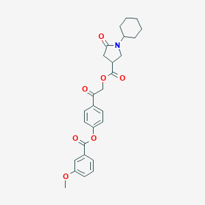 molecular formula C27H29NO7 B270908 2-{4-[(3-Methoxybenzoyl)oxy]phenyl}-2-oxoethyl 1-cyclohexyl-5-oxo-3-pyrrolidinecarboxylate 