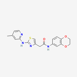 molecular formula C19H18N4O3S B2709086 N-(2,3-dihydrobenzo[b][1,4]dioxin-6-yl)-2-(2-((4-methylpyridin-2-yl)amino)thiazol-4-yl)acetamide CAS No. 1324466-74-1