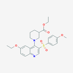 Ethyl 1-(6-ethoxy-3-((4-methoxyphenyl)sulfonyl)quinolin-4-yl)piperidine-3-carboxylate