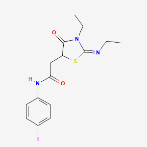 molecular formula C15H18IN3O2S B2709101 2-[(2E)-3-ethyl-2-(ethylimino)-4-oxo-1,3-thiazolidin-5-yl]-N-(4-iodophenyl)acetamide CAS No. 514182-88-8
