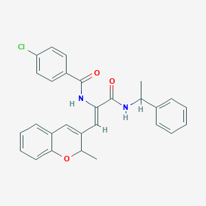 (Z)-4-chloro-N-(1-(2-methyl-2H-chromen-3-yl)-3-oxo-3-((1-phenylethyl)amino)prop-1-en-2-yl)benzamide