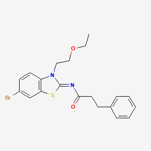 molecular formula C20H21BrN2O2S B2709106 (Z)-N-(6-bromo-3-(2-ethoxyethyl)benzo[d]thiazol-2(3H)-ylidene)-3-phenylpropanamide CAS No. 865162-89-6