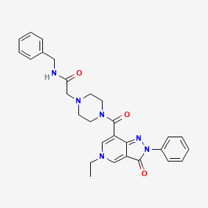molecular formula C28H30N6O3 B2709109 N-benzyl-2-(4-(5-ethyl-3-oxo-2-phenyl-3,5-dihydro-2H-pyrazolo[4,3-c]pyridine-7-carbonyl)piperazin-1-yl)acetamide CAS No. 1040649-22-6