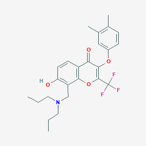 molecular formula C25H28F3NO4 B2709113 3-(3,4-Dimethylphenoxy)-8-[(dipropylamino)methyl]-7-hydroxy-2-(trifluoromethyl)chromen-4-one CAS No. 685861-32-9