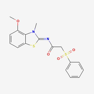 (E)-N-(4-methoxy-3-methylbenzo[d]thiazol-2(3H)-ylidene)-2-(phenylsulfonyl)acetamide