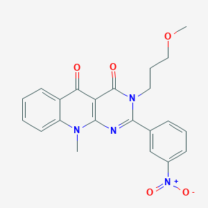 molecular formula C22H20N4O5 B2709120 3-(3-methoxypropyl)-10-methyl-2-(3-nitrophenyl)pyrimido[4,5-b]quinoline-4,5(3H,10H)-dione CAS No. 879451-76-0