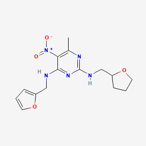 molecular formula C15H19N5O4 B2709136 N4-(furan-2-ylmethyl)-6-methyl-5-nitro-N2-((tetrahydrofuran-2-yl)methyl)pyrimidine-2,4-diamine CAS No. 1251578-23-0