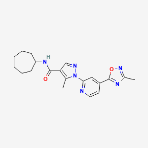 molecular formula C20H24N6O2 B2709138 N~4~-cycloheptyl-5-methyl-1-[4-(3-methyl-1,2,4-oxadiazol-5-yl)-2-pyridyl]-1H-pyrazole-4-carboxamide CAS No. 1251671-37-0