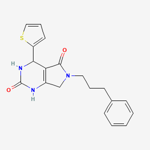 molecular formula C19H19N3O2S B2709139 6-(3-苯基丙基)-4-(噻吩-2-基)-3,4,6,7-四氢-1H-吡咯并[3,4-d]嘧啶-2,5-二酮 CAS No. 958619-17-5