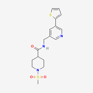 molecular formula C17H21N3O3S2 B2709146 1-(甲基磺酰)-N-((5-(噻吩-2-基)吡啶-3-基甲基)哌啶-4-基)甲酰胺 CAS No. 2034595-35-0