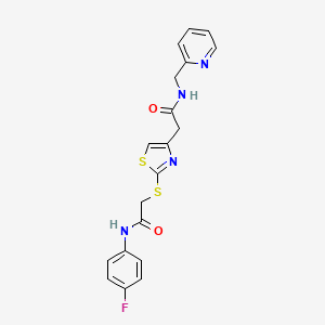 molecular formula C19H17FN4O2S2 B2709147 2-[2-({[(4-fluorophenyl)carbamoyl]methyl}sulfanyl)-1,3-thiazol-4-yl]-N-[(pyridin-2-yl)methyl]acetamide CAS No. 941921-67-1