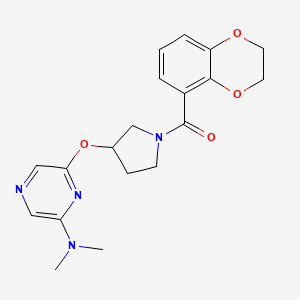 molecular formula C19H22N4O4 B2709161 (2,3-二氢苯并[b][1,4]二噁烷-5-基)(3-((6-(二甲基氨基)吡嗪-2-基)氧基)吡咯啉-1-基)甲酮 CAS No. 2034318-91-5