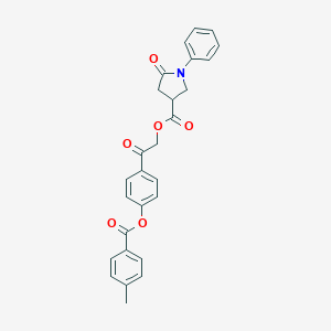 molecular formula C27H23NO6 B270917 2-{4-[(4-Methylbenzoyl)oxy]phenyl}-2-oxoethyl 5-oxo-1-phenyl-3-pyrrolidinecarboxylate 