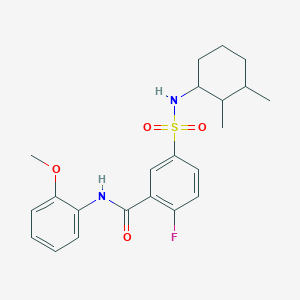 molecular formula C22H27FN2O4S B2709171 5-[(2,3-二甲基环己基)磺酰]-2-氟-N-(2-甲氧基苯基)苯甲酰胺 CAS No. 688750-79-0