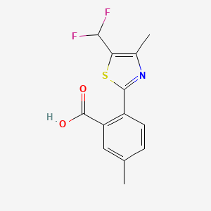 molecular formula C13H11F2NO2S B2709181 2-[5-(Difluoromethyl)-4-methyl-1,3-thiazol-2-yl]-5-methylbenzoic acid CAS No. 2248416-89-7