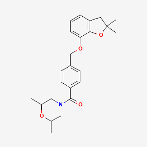 molecular formula C24H29NO4 B2709185 (4-(((2,2-Dimethyl-2,3-dihydrobenzofuran-7-yl)oxy)methyl)phenyl)(2,6-dimethylmorpholino)methanone CAS No. 921881-21-2