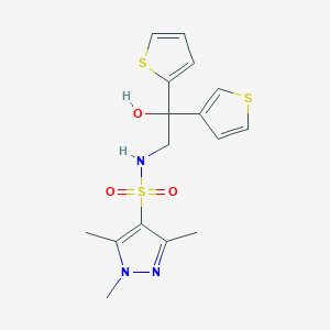 N-(2-hydroxy-2-(thiophen-2-yl)-2-(thiophen-3-yl)ethyl)-1,3,5-trimethyl-1H-pyrazole-4-sulfonamide